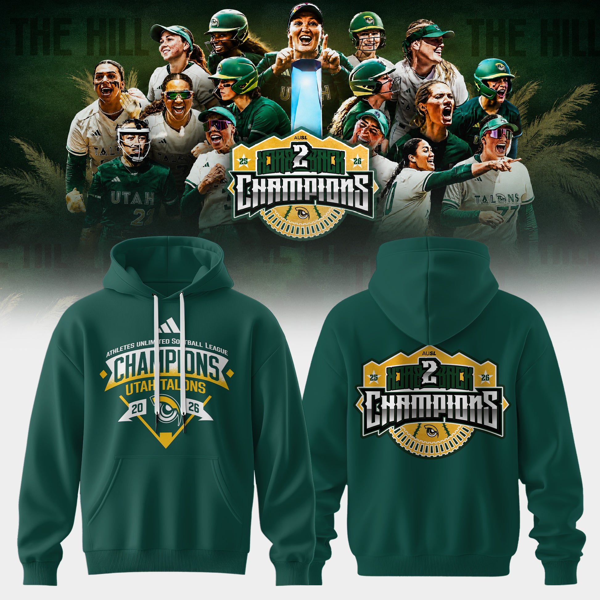 Utah Talons AUSL 2026 Champions Premium 3D All-Over Print Hoodie - Athletic Green