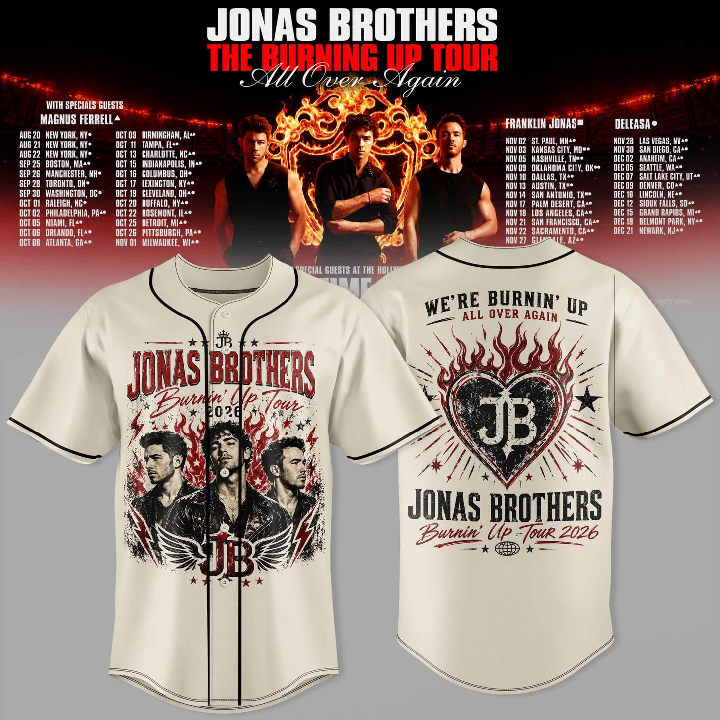 .Jns Bros The Burning Up Tour All Over Again 3D All-Over Print Baseball Jersey V3