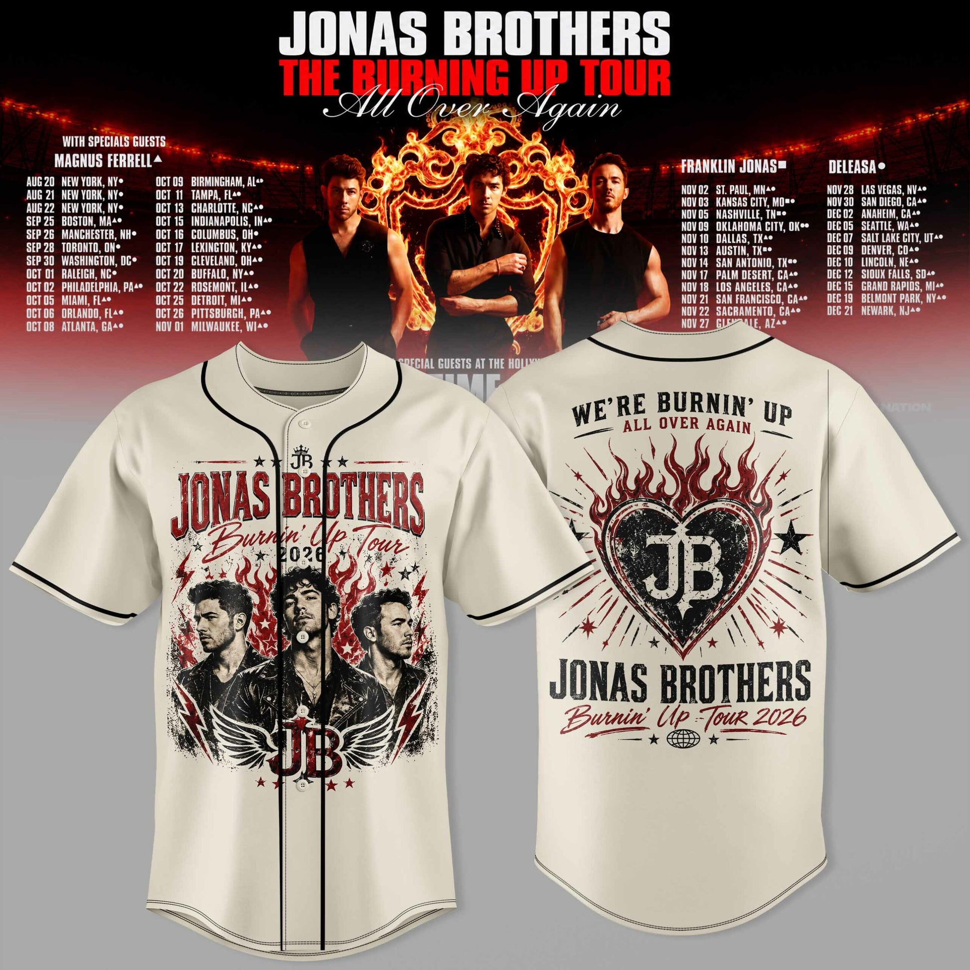 .Jns Bros The Burning Up Tour All Over Again 3D All-Over Print Baseball Jersey V3