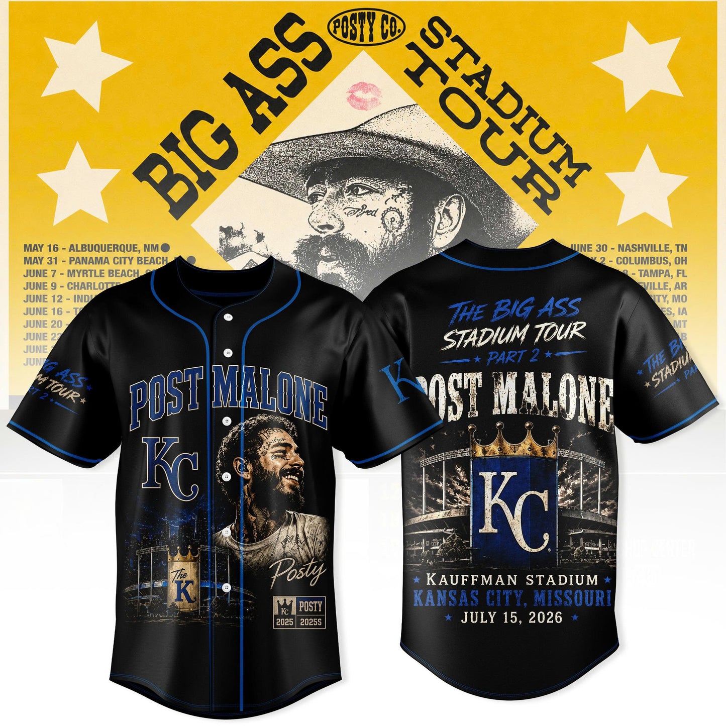 _ Post Malone Kansas City Tour 2026 Jersey | Kauffman Stadium