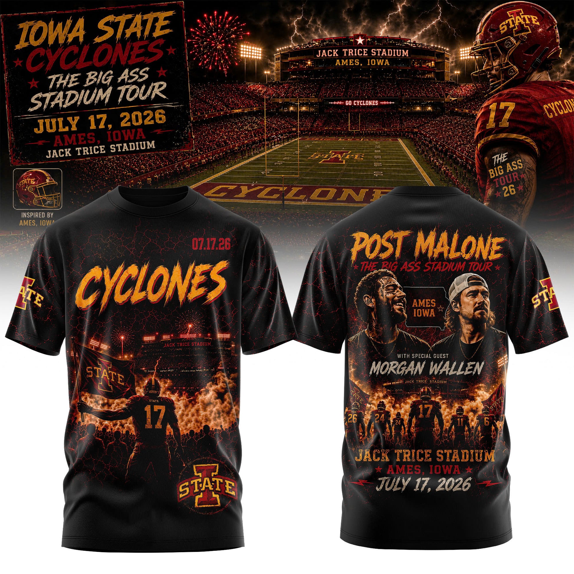 Post Malone Iowa State Cyclones Tour T-Shirt