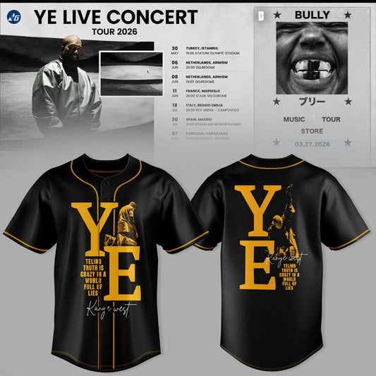 Bully Live Concert Tour 2026 Premium 3D Baseball Jersey - Vintage Black