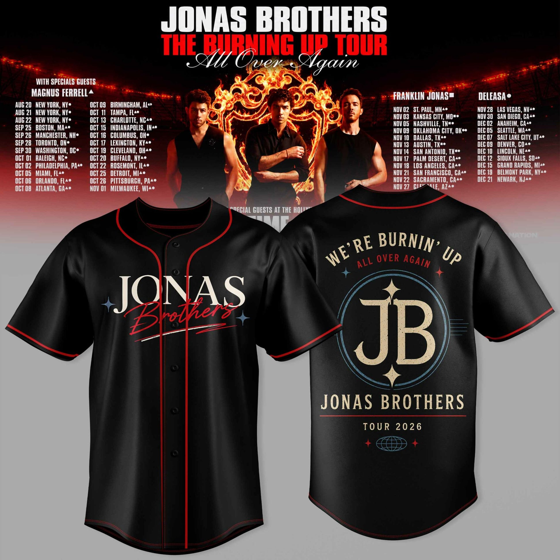 .Jns Bros The Burning Up Tour All Over Again 3D All-Over Print Baseball Jersey V6